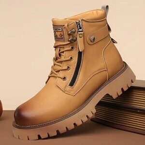 Men's US 8.5-11.5 Brown Hiking Boots Lace Up Side Zipper Ankle Casual Shoes Outd